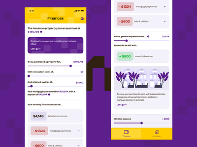 Conductor - Your home buying companion app calculator form home purchase modern mortgage patterns playful product design purple sleek slider ui ux yellow