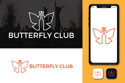 Butterfly and Club Minimalist Logo Design bottle logo branding butterfly logo clean logo club logo graphic design logo logodesign logos manimalist logo minimal minimalist