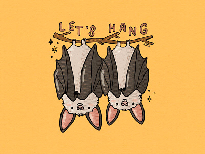 Hanging Bats 2d apparel design art bats cute digital art fall flying bats friends halloween illustration illustrator merch october pair spook