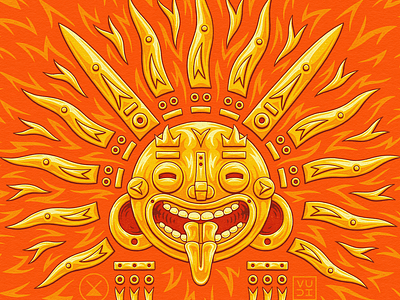 The Sun Mask art character devil drawing fire flames gold heat hell hot illustration ink mask rays ritual satan sun symbol tongue tribal