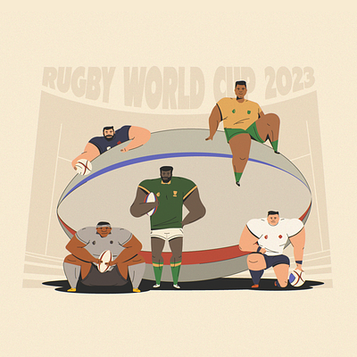 Top Teams 2023 adobe artwork ball characters england france illustration new zealand rugby south africa sport stylized team world cap