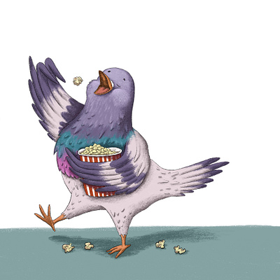 Yummy popcorn! children illustration funny illustration illustration illustrator kids pigeon popcorn