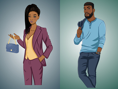 Beautiful African American woman and man. Character design childrens book