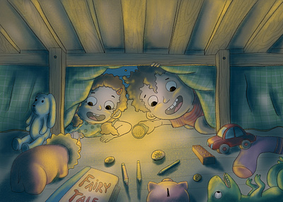 Other world under a bed bed children illustration illustration illustrator kids