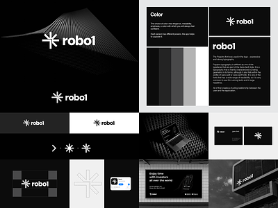 Robo1 brand identity app banner billboard black branding business card color palette finance font graphic design identity logo design logotype minimalist safe zone simple typeface