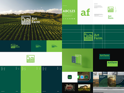 Art farm brand identity app art branding color palette farm font graphic design green icon identity logo logotype minimalist notebook rest safe zone simple street typeface vacation