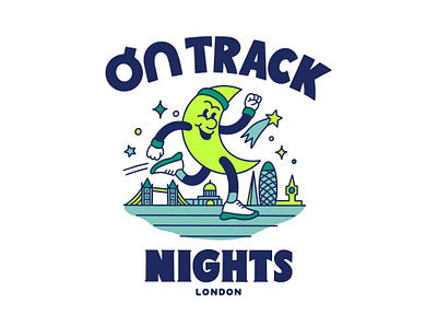 'ON' Track Nights branding character design event hand lettering illustration logo london sports typography vector