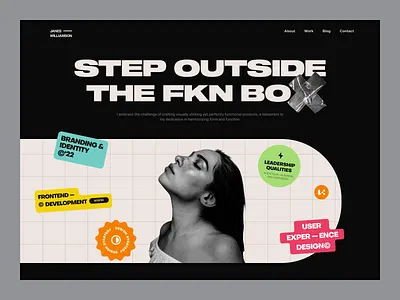 Personal Website Portfolio - Visual Design bold clean design concept creative dark theme design freelance portfolio header hero hero design homepage huncho icons minimal modern design personal portfolio stickers ux website