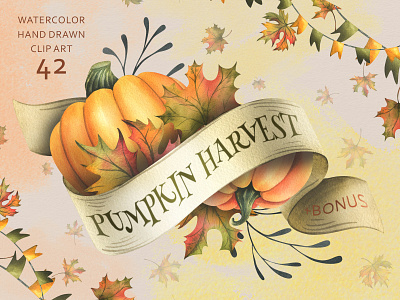 Pumpkin harvest watercolor clip art decoration