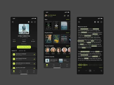 Audiobook Mobile App app audio audiobook author book bookmarking catalog dark design ios light mobile mode music note taking people play read ui ux