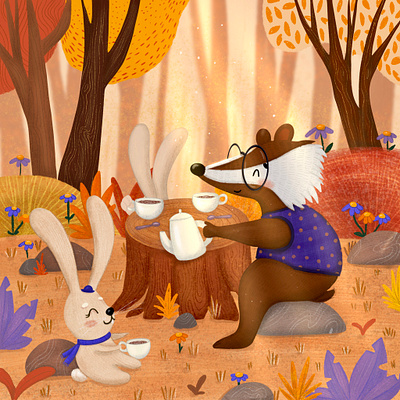 Children's Book Illustration "The Wise Old Badger" autumn book cover book illustration cartoon children children book children book illustration children book illustrator children illustrator fall forest illustration kidlit kidlit illustrator picture book picture book illustration
