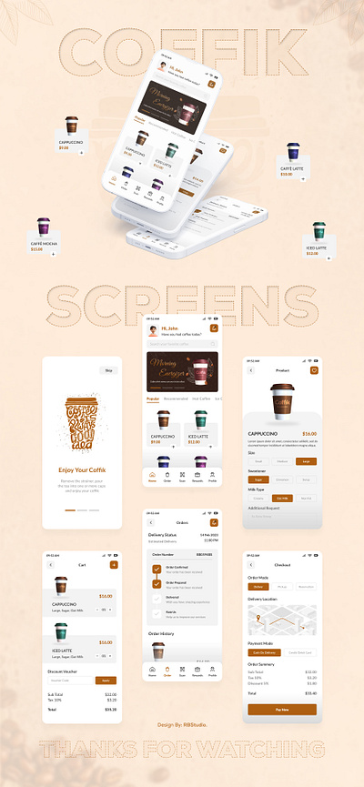 Coffee Shop Application animation app branding coffee graphics design home screen illustration interface mobile application modern prototype publicity shop splash uiux