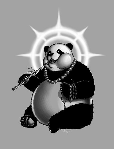 Zen Panda (2021) 2d 2dart 2ddrawing 2dillustration 2dpainting blackandgray blackandwhite clipstudio clipstudiopaint illustration panda