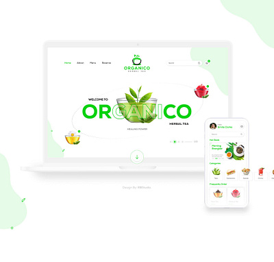 Organico Herbal Tea 3d application branding coffee deshbaord ecommerce healthy herbal logo modern pos prototype shop site tea uiux wesbite