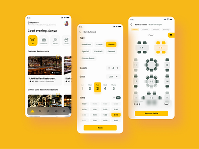 Dinein - Table Reservation App figma food mobile app reservation restaurant table booking ui