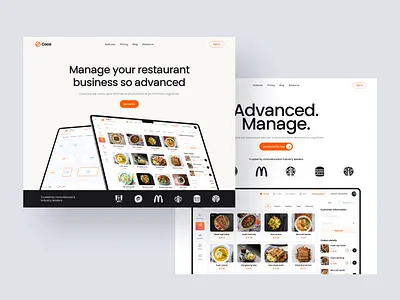 Coca POS Header Exploration cashier dashboard delivery digital food header hero image landing management page payment platform pos restaurant software table ui variant website