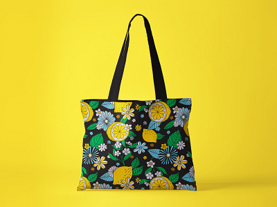 Groovy Lemon Pattern art citrus design fabric design fruit pattern graphic design groovy illustration lemon pattern lemons pattern pattern design tote bag vector yellow