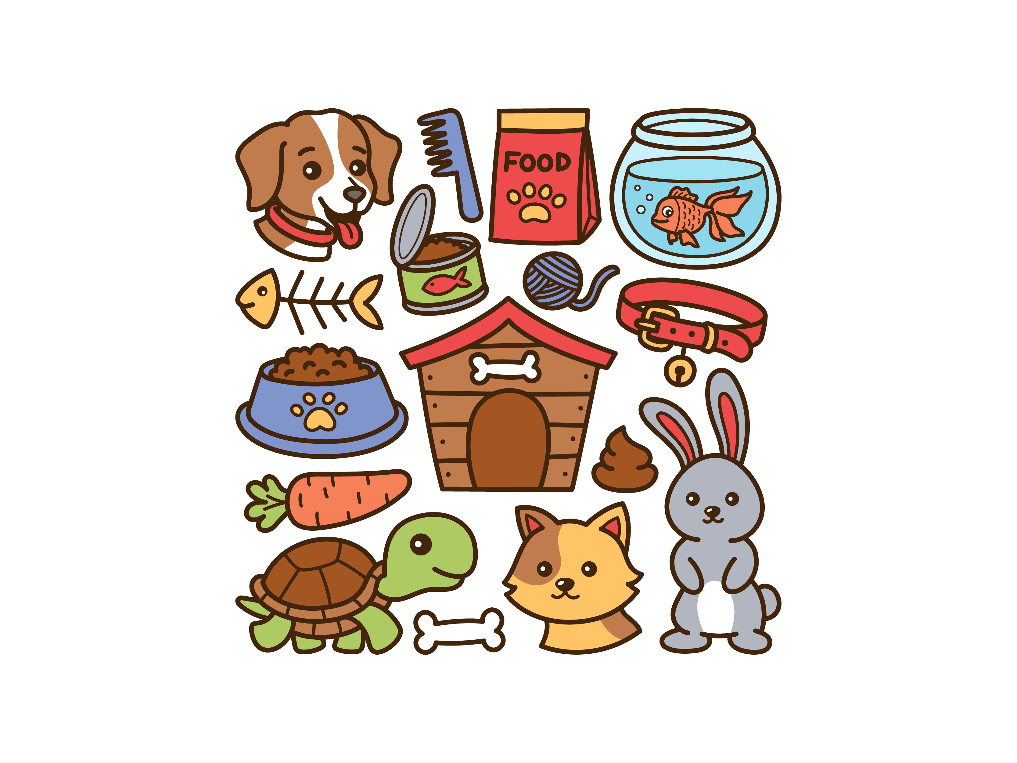Pet Handdrawn Doodle animal aquarium cute doodle fish fooddog handdrawn icon illustration pet vector