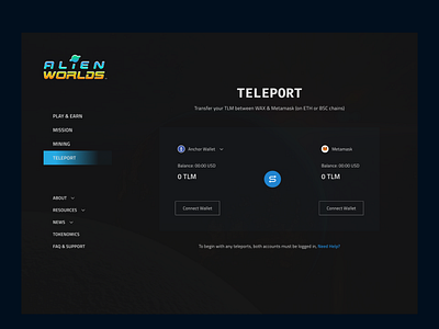 Alienworlds Cross-Chain Bridge (Teleport) Redesign alien worlds ar crosschain bridge metaverse vr