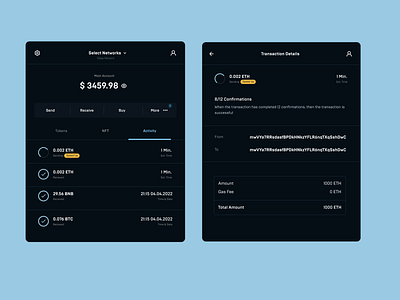 Crypto Wallet - Transaction Feedback app design appui btc crypto defi design eth memecoin metamask ui web desugn