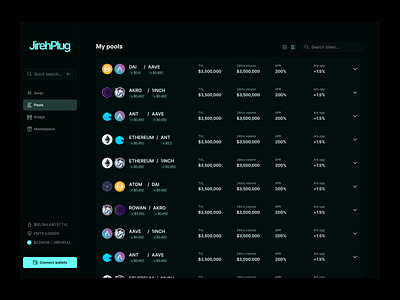 Jireh Plug - Pool Design app ui bridge case study crypto defi dex pool table web3