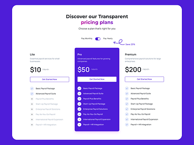 Payroll Pricing Page design figma ui ux