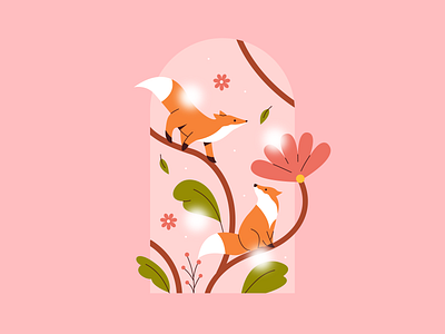 Fox & Flower animal character design design flower fox foxes illustration illustrator landscape natural nature pink scenes vector vector art visual art
