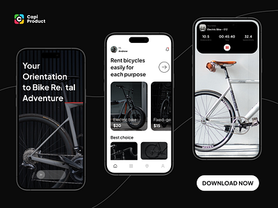 Bike Rental App - Text Overlay Style app app design bike rental design dynamic island iphone 15 mobile mobile app rental app ui ui design ui uxx