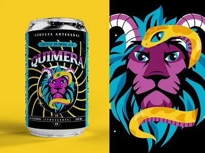 Quimera Beer label beer beverages branding costa rica illustration label lion mockup packaging snake