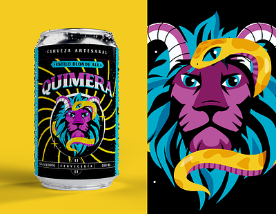Quimera Beer label beer beverages branding costa rica illustration label lion mockup packaging snake