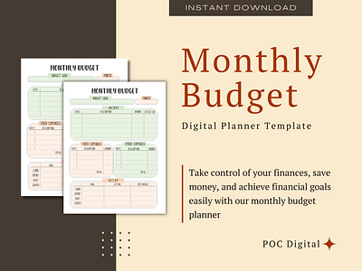 Monthly Budget Planner Template - Digital Planner 2024 planner budget daily budget daily planner design digital planner graphic design graphic designer journal creator monthly budget monthly budget planner planner planner creator planner designer planner template weekly budget yearly budget