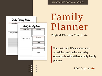Daily Family Planner Template - Be Organized daily planner design digital content creator digital planner digital planner designer digital product creator ebook creator ebook designer family family meals family plan family planner graphic design organizer planner planner designer planner template product designer sheet tracker