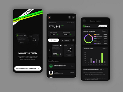 Expense Tracking App - UI UX 3d ai animation branding clean dark mode design figma finance future design graph green minimal mobile app money tracking multiverse trend ui ui design ui ux