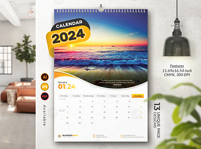 Modern Wall Calendar Template 2024 modern calendar