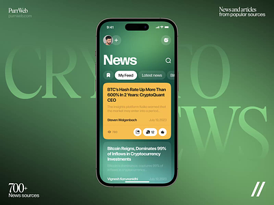 Crypto News Mobile iOS App android animation app design crypto dashboard design finance interaction ios mobile mobile ui motion design motion graphics news purrweb ui ux