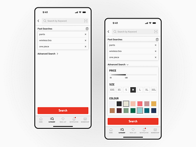 Daily UI #022 - Clothing Search advanced search app clothes clothing dailyui design mobile past search price product design search size ui uniqlo