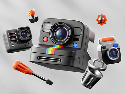 3D Photography Icons 3d 3d icon 3d illustration 3d modelling aeshthetic camera element floating go pro gobos icon illustration instant camera macro photography polaroid render shadow