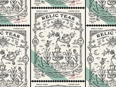 Relic Teas - Steeped in curiosity branding graphic design hand drawn illustration label packaging packaging design tea logo