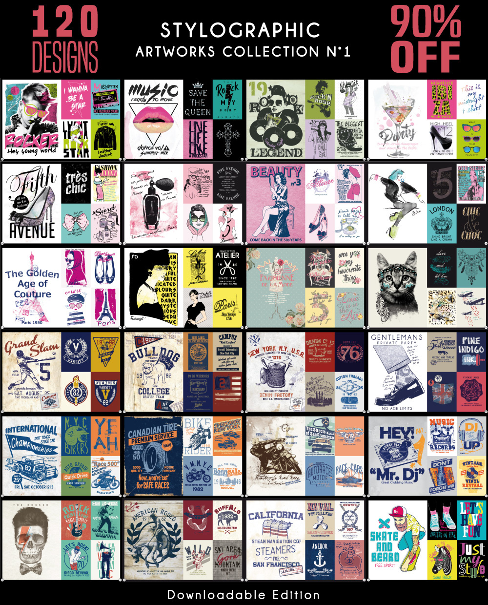 Artworks Bundle | 120 Designs | 90% Off art bundle art pack art supplier artwork collection artworks bundle designs bundle designs pack fashion fashion designs pack graphic resources graphics bundle print apparel print designs retro designs screenprinting sublimation textile design tshirt designs tshirt designs bundle vintage designs pack