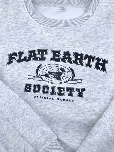 Flat Earth Society apparel black and white flat earth society flat earther logo logo design logotype minimal screenprint type design university type varsity sweatshirt