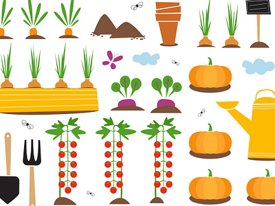 Autumn harvest illustration autumn collection doodle fall garden equipment harvest icons illustration kitchen garden nature print pumpkin seasonal illustration vegetables