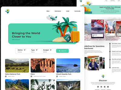 Travel Adventure Website - Exploration application bali beach design exploration design explore japan journey layout mountain navigation outside plane search bar suitcase tourism travel ui ux web