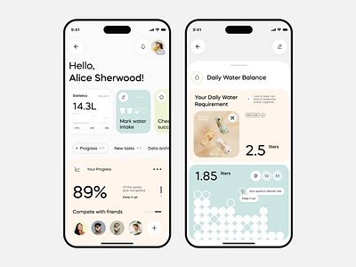 Health Monitoring App android app diet drinkwater health health app healthylifestyle ios landing page mindfulness mindset nutrition selfcare skin statistics supplements ui ux vitamins webdesign wellbeing