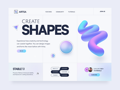 Artsa's - Home Page UI / Landing Page 3d ai designer figma geometry graphic design hero design illustration shapes tool ui user interface design ux visual design web design website design