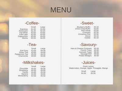 Daily UI 043 – Food Menu Items dailyui dailyui043 dailyuichallenge design food graphic design menu ui