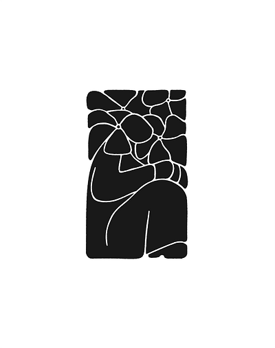 Block print - Hiding behind flowers black bold graphic design illustration ink print