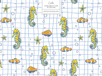OCEAN - patterns & motifs baby children design drawing fabric design fish graphic design hand drawn illustration kids nursery ocean pattern pattern design sea life seahorse seamless pattern textile design underwater world wallpaper