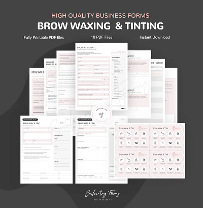 BROW WAXING & TINTING brow design and waxing forms brow shaping consent forms brow tinting release forms brow waxing consent forms client forms for brow and waxing salon waxing and brow forms spa brow and waxing legal forms