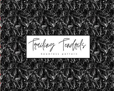 Trailing Tendrils - Seamless Pattern Design bw floral graphic design illustration monochrome pattern seameless