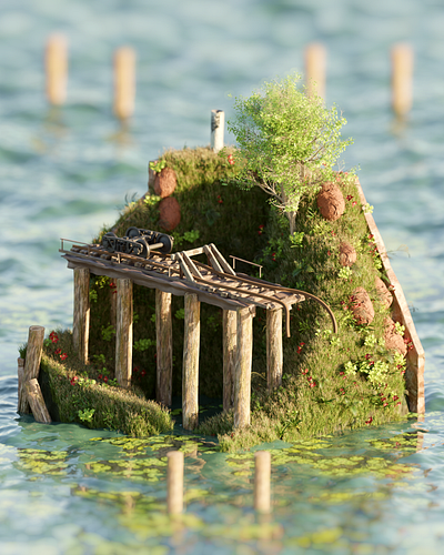 the sunken diorama 3d art artwork blender blender3d branding color design flat graphic design illustration logo minimal motion graphics ui